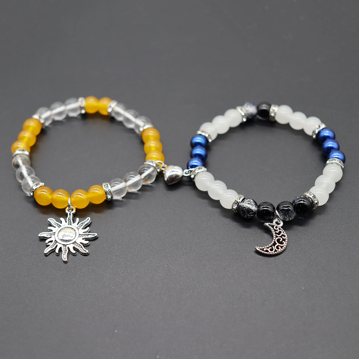 Wholesale Natural Stone Moon Sun Love Heart Magnetic Beaded Bracelet